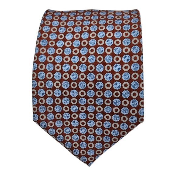 LOWEVE Red/Blue Geometric Monogrammed Logo Silk Tie ITALY 58